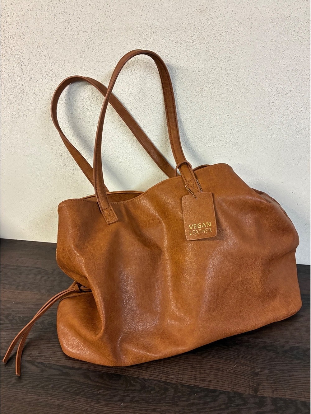 Antik Kraft Erica Camel Faux Vegan Leather Tote + Mini Clutch Bag NWOT